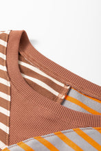 Load image into Gallery viewer, Brown Stripe Casual Stripe Colorblock Drop Shoulder Oversize Sweatshirt
