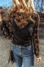 Load image into Gallery viewer, Black Lace Mesh Crochet Splicing Slim Fit Long Sleeve Blouse
