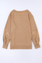 Load image into Gallery viewer, Apricot Lace Waffle Patchwork Strappy V Neck Long Sleeve Top
