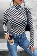 Load image into Gallery viewer, Black Checkered Printed Long Sleeve High Neck Bodysuit
