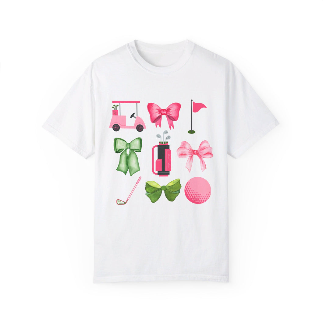 Girly Golf Coquette Bow Unisex Garment-Dyed Graphic T-shirt