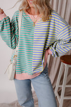 Load image into Gallery viewer, Brown Stripe Casual Stripe Colorblock Drop Shoulder Oversize Sweatshirt
