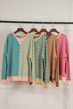 Load image into Gallery viewer, Brown Stripe Casual Stripe Colorblock Drop Shoulder Oversize Sweatshirt
