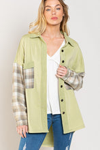 Load image into Gallery viewer, Long Sleeve With Plaid Detail Sleeve Shacket
