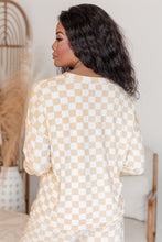 Load image into Gallery viewer, Beige Checkered Print Long Sleeve Top and Pants Lounge Set
