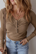 Load image into Gallery viewer, Chestnut Anglaise Broider Ribbed Long Sleeve Top
