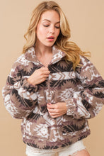 Load image into Gallery viewer, BOONE Aztec Teddy Mock Neck Zip Up Pullover
