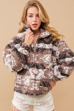 Load image into Gallery viewer, BOONE Aztec Teddy Mock Neck Zip Up Pullover
