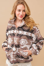 Load image into Gallery viewer, BOONE Aztec Teddy Mock Neck Zip Up Pullover
