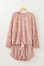 Load image into Gallery viewer, Light Pink Textured Leopard Fleece Loose Two Piece Lounge Set
