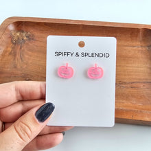 Load image into Gallery viewer, Jack O Lantern Pumpkin Studs - Pink Glitter
