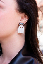 Load image into Gallery viewer, Bow Ghost Earrings - White Glitter
