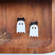 Load image into Gallery viewer, Bow Ghost Earrings - White Glitter
