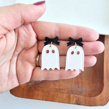 Load image into Gallery viewer, Bow Ghost Earrings - White Glitter
