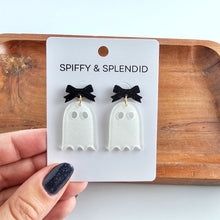 Load image into Gallery viewer, Bow Ghost Earrings - White Glitter
