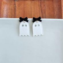 Load image into Gallery viewer, Bow Ghost Earrings - White Glitter
