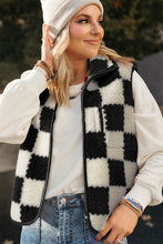 Load image into Gallery viewer, Black Checkered Sherpa Collared Jacket Vest
