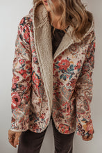 Load image into Gallery viewer, Beige Vintage Paisley Floral Printed Sherpa Lined Hooded Jacket
