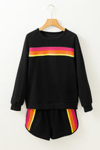 Load image into Gallery viewer, Black Striped Accent Pullover and Shorts Two Piece Casual Set
