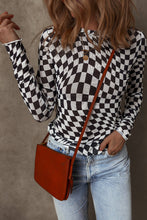 Load image into Gallery viewer, Black Checkered Pattern Mesh Mock Neck Long Sleeve Top
