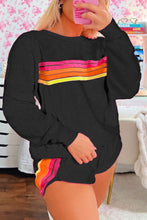 Load image into Gallery viewer, Black Striped Accent Pullover and Shorts Two Piece Casual Set
