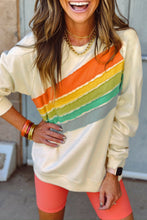 Load image into Gallery viewer, Apricot Rainbow Colorblock Striped Pullover Sweatshirt
