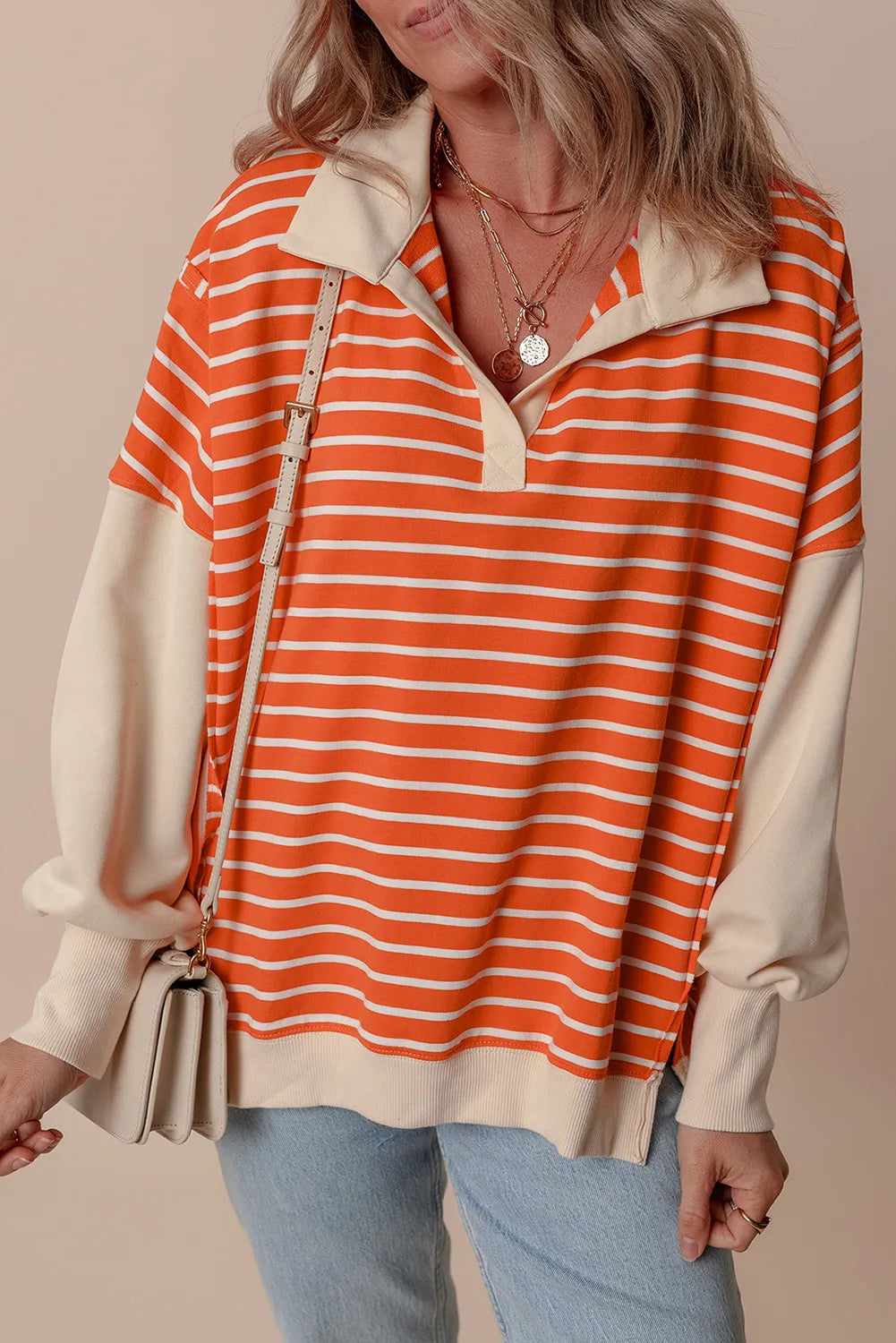 DAISY Slit Striped Long Sleeve Sweatshirt