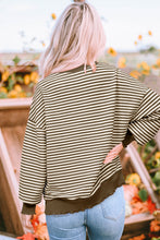 Load image into Gallery viewer, Brown Stripe Loose Drop Shoulder Long Sleeve Top
