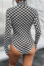 Load image into Gallery viewer, Black Checkered Printed Long Sleeve High Neck Bodysuit
