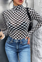 Load image into Gallery viewer, Black Checkered Printed Long Sleeve High Neck Bodysuit
