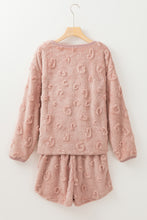 Load image into Gallery viewer, Light Pink Textured Leopard Fleece Loose Two Piece Lounge Set
