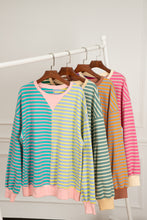 Load image into Gallery viewer, Brown Stripe Casual Stripe Colorblock Drop Shoulder Oversize Sweatshirt
