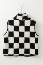 Load image into Gallery viewer, Black Checkered Sherpa Collared Jacket Vest
