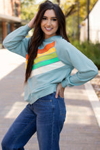 Load image into Gallery viewer, Beau Blue Rainbow Colorblock Striped Pullover Sweatshirt
