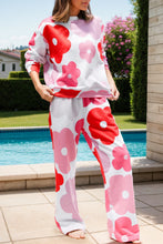 Load image into Gallery viewer, Flower Round Neck Long Sleeve Top and Pants Lounge Set
