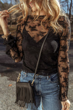 Load image into Gallery viewer, Black Lace Mesh Crochet Splicing Slim Fit Long Sleeve Blouse
