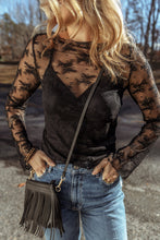 Load image into Gallery viewer, Black Lace Mesh Crochet Splicing Slim Fit Long Sleeve Blouse
