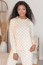 Load image into Gallery viewer, Beige Checkered Print Long Sleeve Top and Pants Lounge Set
