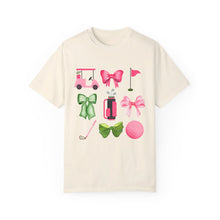 Load image into Gallery viewer, Girly Golf Coquette Bow Unisex Garment-Dyed Graphic T-shirt
