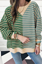 Load image into Gallery viewer, Brown Stripe Casual Stripe Colorblock Drop Shoulder Oversize Sweatshirt
