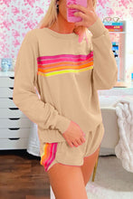 Load image into Gallery viewer, Apricot Striped Accent Pullover and Shorts Two Piece Casual Set
