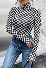 Load image into Gallery viewer, Black Checkered Printed Long Sleeve High Neck Bodysuit
