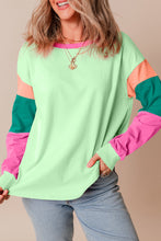 Load image into Gallery viewer, Green Colorblock Patchwork Long Sleeve Loose Top
