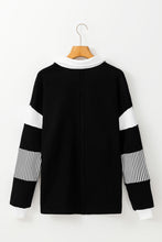 Load image into Gallery viewer, Black Striped Colorblock Patchwork Collar Sweatshirt
