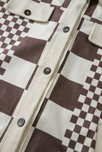 Load image into Gallery viewer, Brown Checkered Print Patchwork Corduroy Shacket
