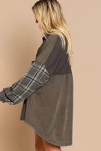 Load image into Gallery viewer, Long Sleeve With Plaid Detail Sleeve Shacket
