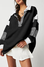 Load image into Gallery viewer, Black Striped Colorblock Patchwork Collar Sweatshirt
