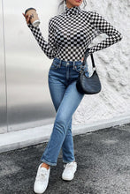 Load image into Gallery viewer, Black Checkered Printed Long Sleeve High Neck Bodysuit
