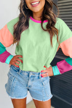 Load image into Gallery viewer, Green Colorblock Patchwork Long Sleeve Loose Top
