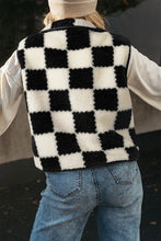 Load image into Gallery viewer, Black Checkered Sherpa Collared Jacket Vest
